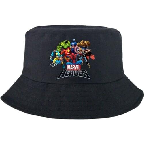 Disney Marvel Avengers Casual Fishing Hat Style Cotton Bucket Hat Double-sided Fashion Bob Hat Graphic Sunbonnet Panama Cap