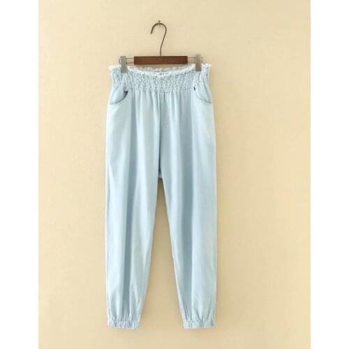 Plus Size Womens Spring Summer Jeans Elastic Waist Tencel Pants