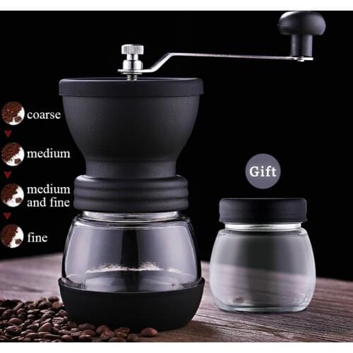 Manual Coffee Mill Ceramic Burr Coffee Bean Grinder With Fortified Glass Storage Jar Cafe Bean Mill Coffee Maker Coffee Tools