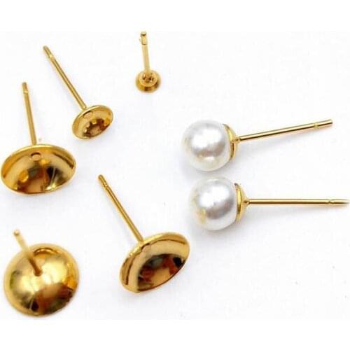 Stainless Steel Stud Earrings post Base Blanks Settings with Circle Bezel Pearls Cabochon Ear Pins DIY Findings Silver Gold tone