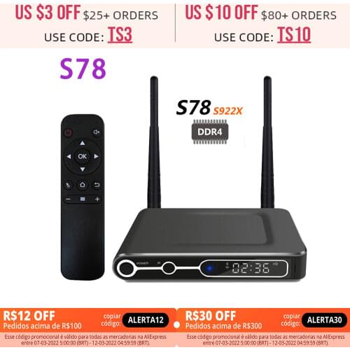 S78 Amlogic S922X Android TV Box DDR4 4GB 32GB Bluetooth 4.2 Media Player Dual Wifi 1000M Lan Smart Android Box 4K Set Top Box