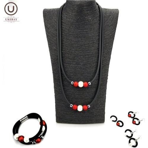 UKEBAY New Charm Jewelry Set Designer Handmade Necklace 6 Pieces Jewellery Set Women Fashion Bangles Pearl Drop Earrings Wedding