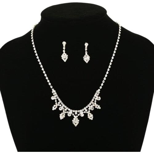 YFJEWE bride accessories bridal necklace Earrings accessories female jewelry sets silver plated Crystal Chain Pendant #N101