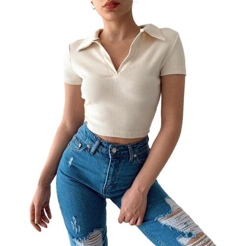 Womens Casual Short Sleeve T-shirt Fashion Solid Color Back Drawstring Hollow Exposed Navel Tops