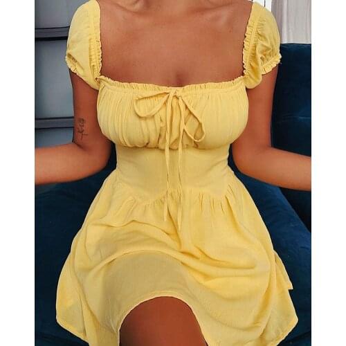 2021 Sexy Off-the-shoulder Top Dress Ladies Off-shoulder Ruffled Mini Red Dress Checkered Round Neck Short-sleeved Waist Dress