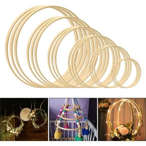 10Pcs Handmade Wooden Bamboo Catcher DIY Hanging Tools Circle Wedding Macrame Flower Wreath House Floral Hoop Rings Decorative