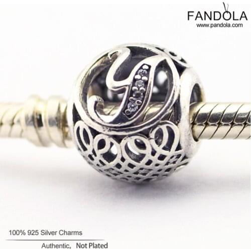 100% 925 Sterling Silver Alphabet Y Vintage CZ Letter Charm Beads for Jewelry Making Fits Original Bracelet Berloques