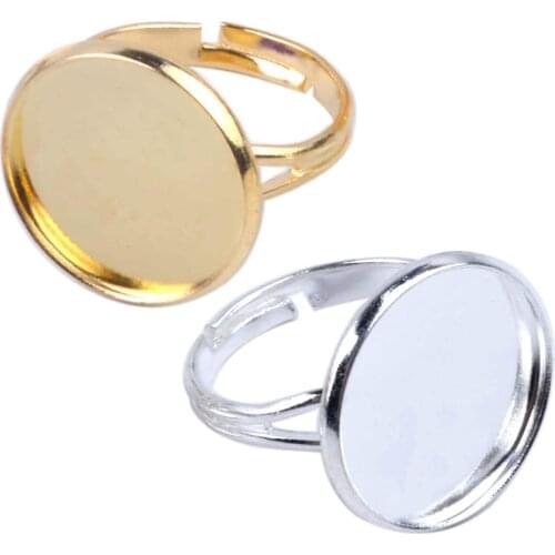 20 Pieces Ring Blanks with 16mm Adjustable Ring Bases, Metal Round Finger Ring Trays, Gold and Silver Plated