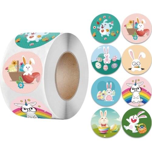3.8cm Happy Easter Self Adhesive Paper Sticker Cake Baking Sticker Labels 500pcs Easter Party Gift Bag Box Envelope Seal Decor