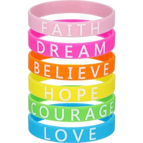 300pcs Faith Dream Believe Hope Courage Love Silicone Bracelets Rubber Wristbands Free Shipping by DHL
