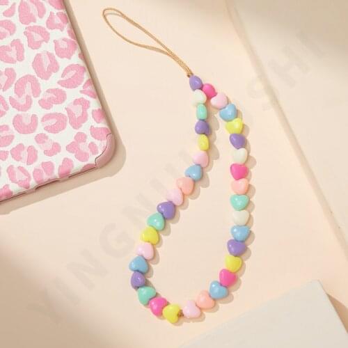 New Colorful Acrylic Bead Smile Mobile Phone Chain Cellphone Strap Anti-lost Lanyard Phone Hanging Cord For Women Summer Jewelry