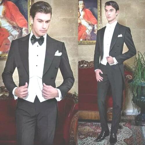 Black Long Groom Wedding Tuxedos Slim Fit 2 Pieces Mens Suit Formal Prom Party Wear Blazer(Jacket+Pants)
