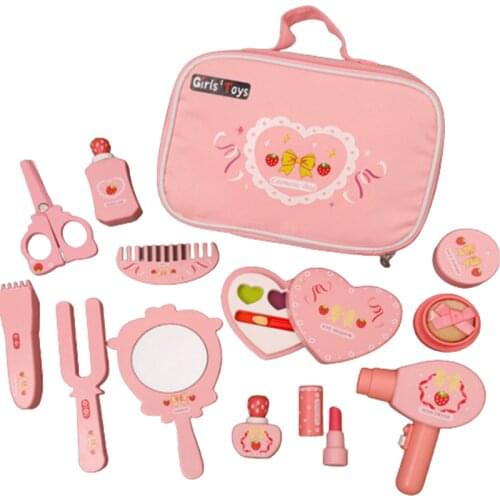 Childrens Wooden Play House Pink Cosmetic Bag Simulation Girl Makeup Cosmetics Set Dress Up Educational Toys for Girls