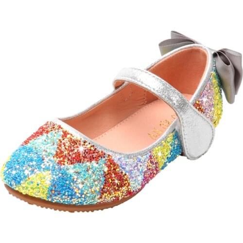Children Girls Shoes Party Dance Flat Leather Shoes Fashionable Baby Girls Princess with Glitter Four Style SJD009