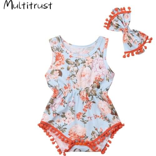 Baby Clothes Girl Bodysuit 2019 Summer Newborn Infant Baby Girl Floral Sleeveless Bodysuit 2Pcs Sunsuit Outfit Clothes Sets
