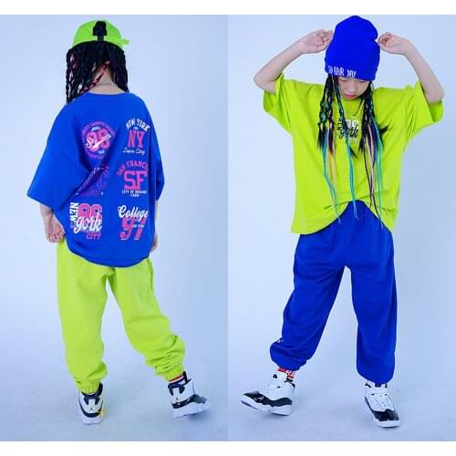 Children Ballroom Hip Hop Dance Costumes Short Sleeve Loose Tops Hiphop Pants Jazz Street Dance Wear Performance Clothes DQS6975