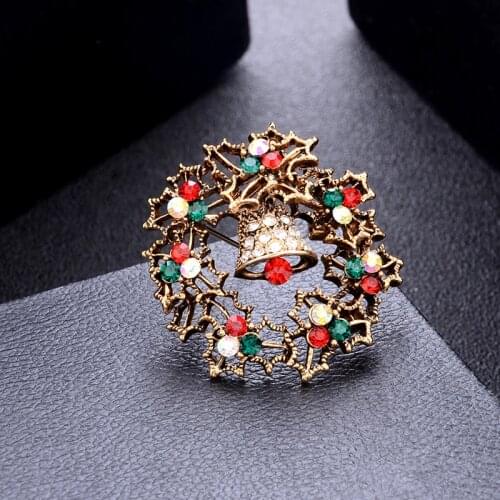 Enamel Christmas Tree Bell Brooch Pin Christmas Gifts Jingle Bell Brooches Charm Crystal Christmas Gift New Year Gift