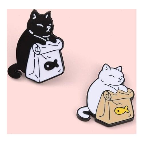 Cute cat animal badge simple cartoon cat food accessories brooch enamel pins for friends