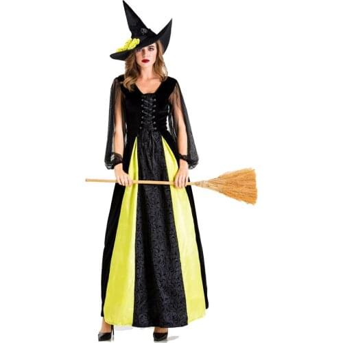 Fantasy Witch Fancy Dress Up Party Dress Carnival Performance Clothing Halloween Costume Sorceress Costume Adult Cosplay XL 2XL