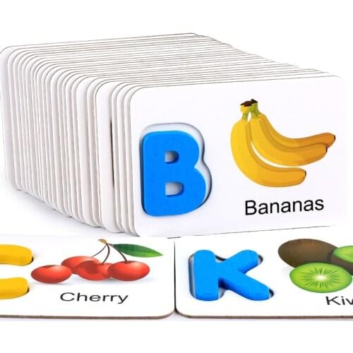 Wooden Puzzles Toy Fruits and vegetables English alphabet identification alphabet cards cognitive toys early childhood education