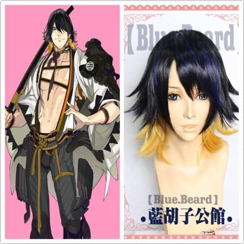 Game Touken Ranbu Online Cosplay Nagasone Kotetsu Black Gold Mixed Gradient Blue Wig Short Heat Resistant Synthetic Hair