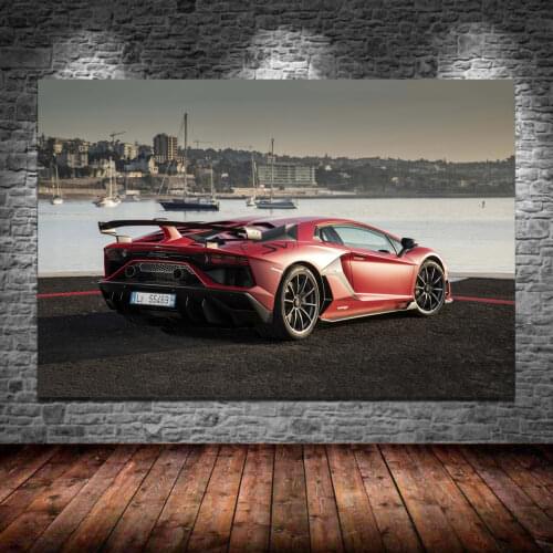 Aventador SVJ Red Car Sportscar Supercar Seaside Wallpaper Posters and Prints Wall Art Canvas Paintings For Living Room Decor
