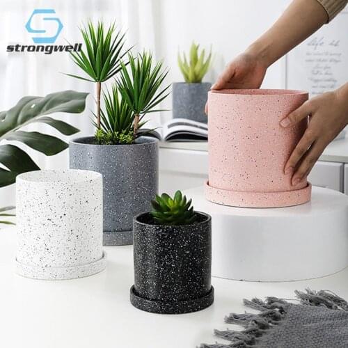 Nordic Ins Dot Ceramic Flower Pot With Tray Storage Container Home Garden Decor Marble Pattern Plant Flower pots Fashion Pots