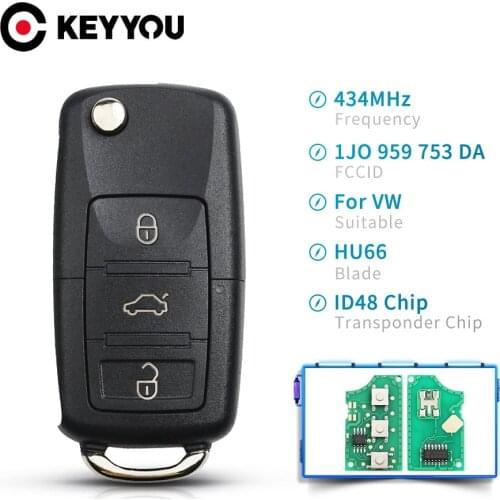 KEYYOU Remote Car Key 434Mhz ID48 Chip For Volkswagen VW Beetle Bora Passat B5 Golf Seat Skoda 1J0959753DA HLO 1J0 959 753 DA