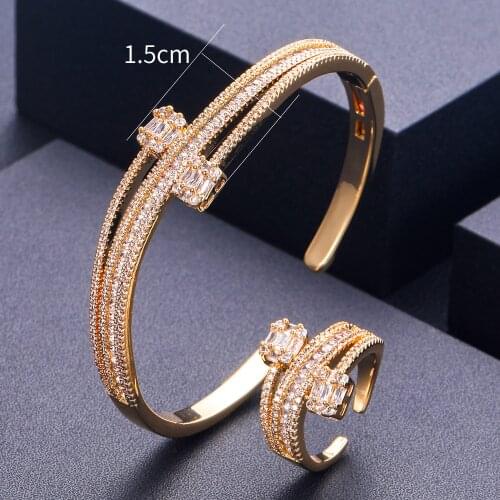 Janekelly Luxury 2PCS Dubai Bangle Ring Set Fashion Jewelry Sets For Women Wedding Engagement brincos para as mulheres 2020