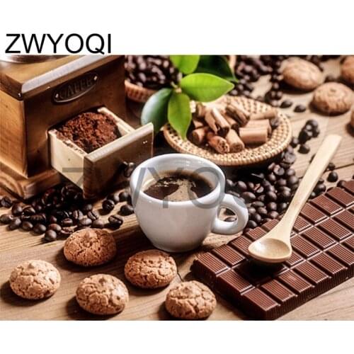 Full Square Diamond mosaic Cookie coffee Full Round Diamond painting Cross stitch Cookie coffee 5D DIY Diamond embroidery coffee