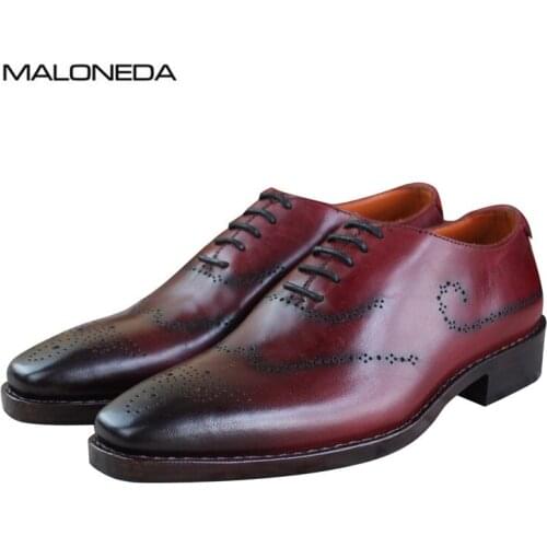 MALONEDA Retro Italy Style Handmade Oxfords Brogue Formal Dress Shoes Genuine Cow Leather Made with Goodyear Welted for Men