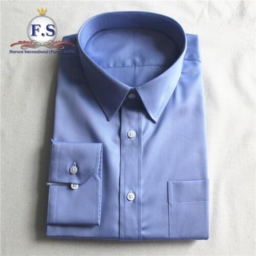 Made to measure solid blue non transparent men dress shirt with long sleeve