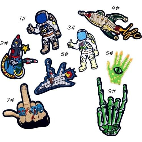 PGY Punk Fingers Iron On Patch Clothing Embroidered Sewing Applique Sew On Fabric Badge Space Astronaut Apparel Accessory Patch