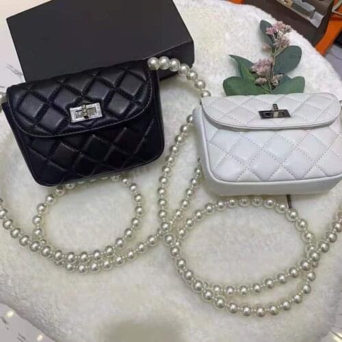 2021 New Sheepskin Genuine Leather Small Lady Shoulder Bag with Pearl Chain Womens Bag Leather Fashion