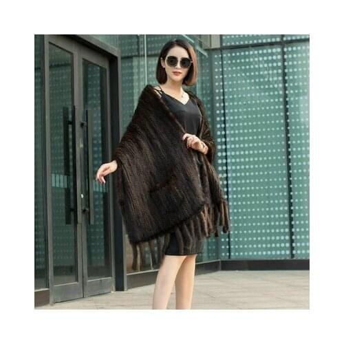 New high-end imported mink fur fur scarf to widen womens winter warm thick knitted mink fur shawl