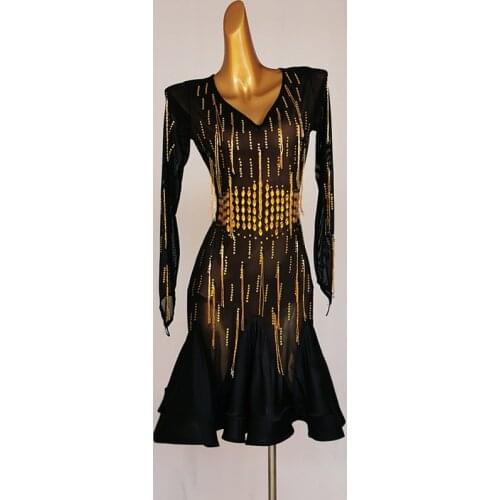 Professional customization Sexy Latin Dance Dress Women Latin Dance Clothes Long Sleeve Girl Latin Dance Dress