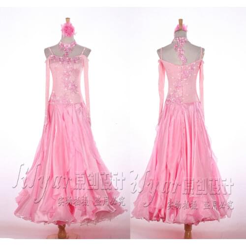Modern Dance Girls'Competition Dresses, Performing Dresses, Childrens Pearl Light Pink Embroidery Water Diamond Pendulum