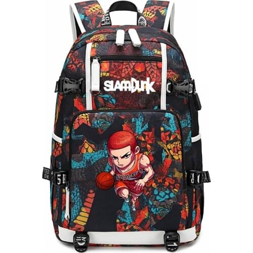 Slam Dunk Printing School Bags for Teenager Boys Sakuragi Bookbag USB Charging Travel Laptop Backpack Street Basketball Bagpack