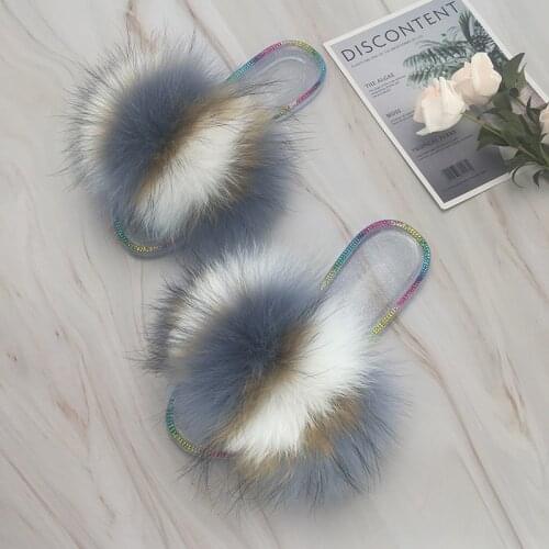 Women Summer Fluffy Slippers Fox Fur Flip Flops Woman Jelly Sandals Transparent 2021 Luxury Brand Ladies Slides Slippers Shoes
