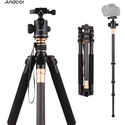 Andoer 160cm Photography Tripod Monopod Stand Carbon Fiber 360° Rotatable Ball Head for DSLR Cameras Camcorders Smartphones