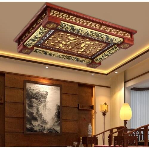 Modern Chinese wooden led Ceiling Lights led rectangular box lamp antique solid wood art restaurant hotel ceiling lamps ZA91510