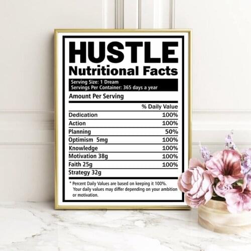 Hustle Nutritional Facts Quotes Prints Black White Minimalist Poster Content table Mom Life Canvas Painting Mothers Day Gifts