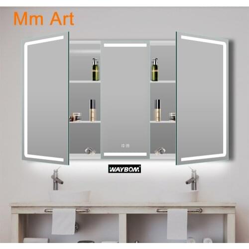 3 Doors Design Makeup Bathroom LED Bathroom Mirror Medicine Cabinet