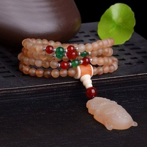 High Quality Tibetan Jewelry 6mm/8mm Goat Horn 108Beads Bone Prayer with Carved Guanyin Pendant Men and Bracelet femme