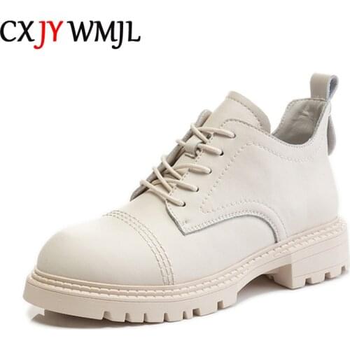 CXJYWMJL Genuine Leather Women Ankle Boots Autumn British Style Martin Boots Ladies Casual Booties Winter Thick Bottom Shoes