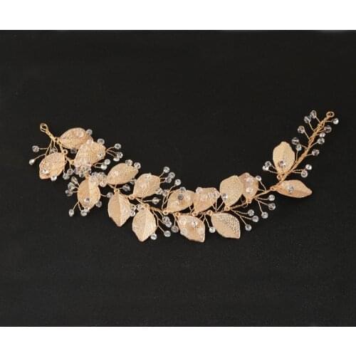 Le Liin Gold Bohemian Rustic Wedding Wreath Bridal Crown Headpiece of Golden Leaves Flower Leaf Headband Boho Hair Jewelry