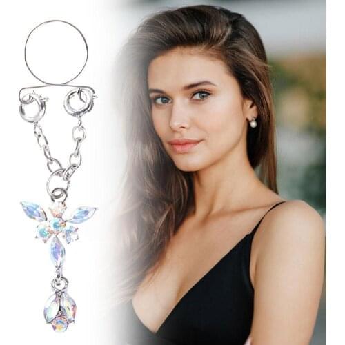 1pcs Sexy Shinestone Butterfly Pendant Dangle Non Pierced Jewelry Nipple Body Clip Ring Shiny Piercing Fake On K6M8