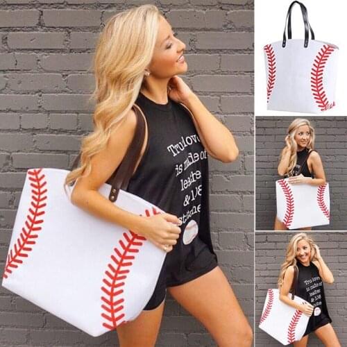 2019 wholesale new yellow softball white baseball Jewelry Packaging Blanks Kids Cotton Canvas Sports Bags Baseball Softball Tote