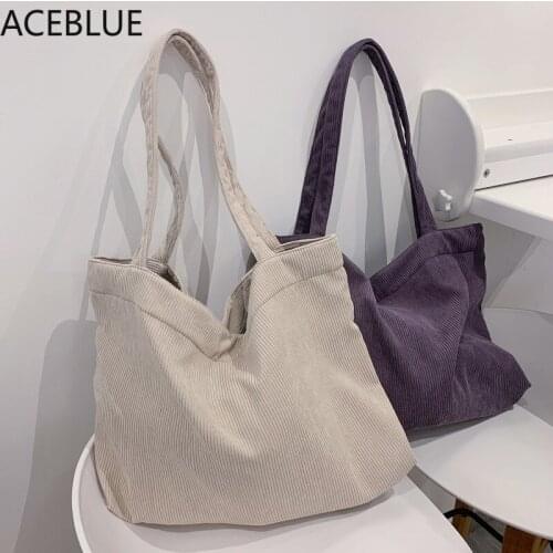 2021 Shopper Womens Bag Corduroy Tote Bag Female Handbags Casual Environmental Storage Reusable Large Beach Canvas Shoulder Bag