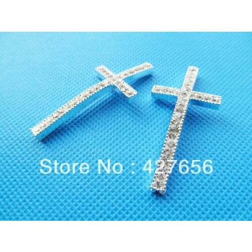 3pcs 23mmx50mm Shining Silver tone Side/Sideway Rhinestones Cross Connector Pendant Charm,Dotted Rhinstones,DIY Accessory